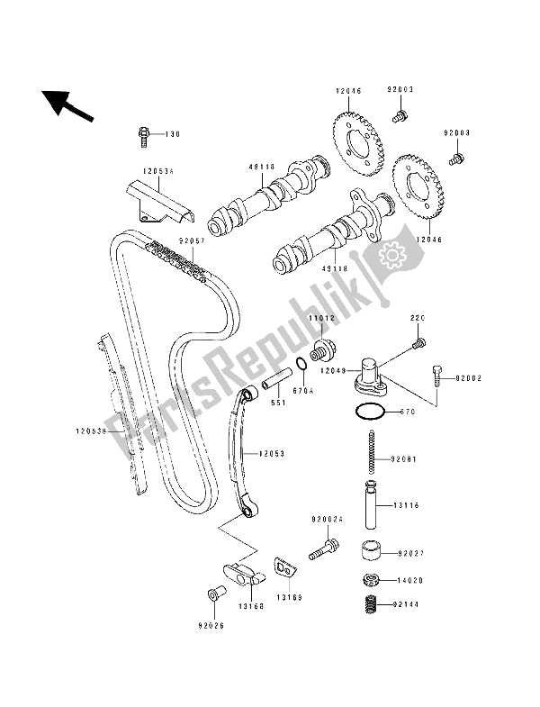 All parts for the Camshaft(s) & Tensioner of the Kawasaki GPX 250R 1992