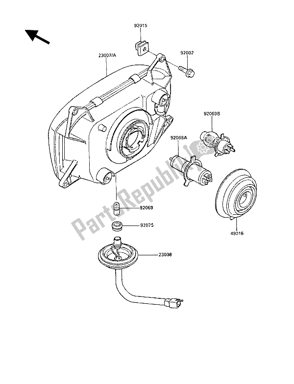 All parts for the Headlight(s) of the Kawasaki GPZ 1000 RX 1987