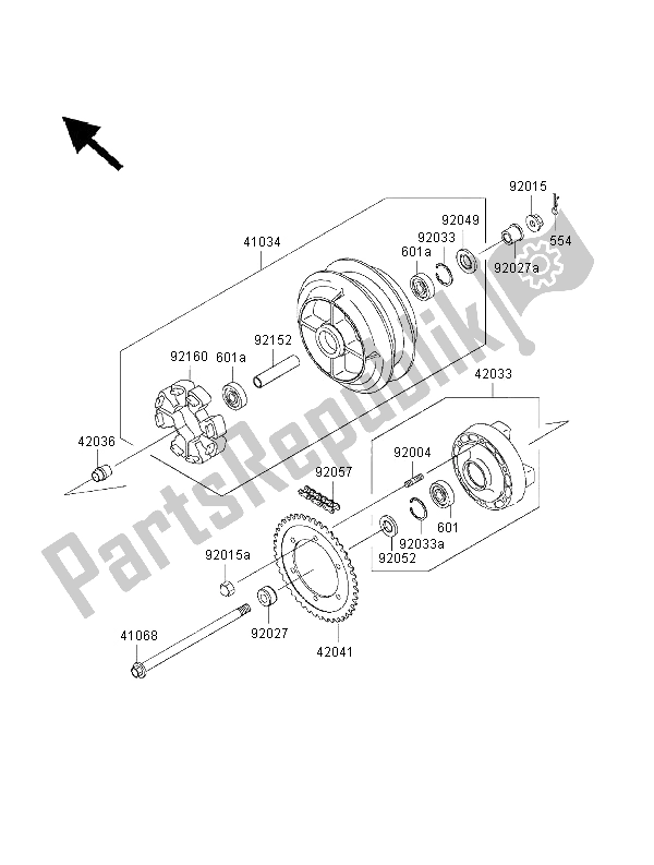 All parts for the Rear Hub of the Kawasaki VN 800 Drifter 2000