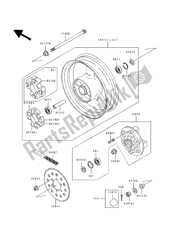 All parts for the Rear Hub of the Kawasaki ZXR 750 1993