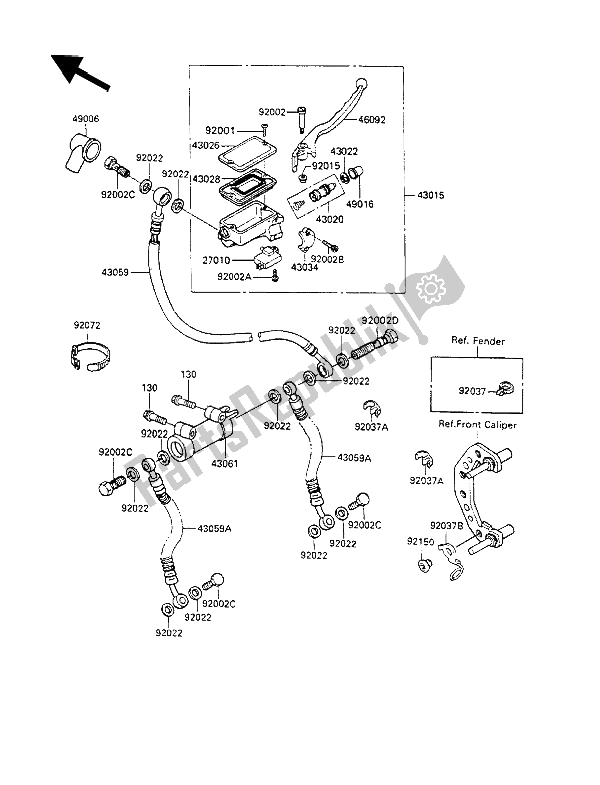 All parts for the Front Master Cylinder of the Kawasaki GPX 600R 1989