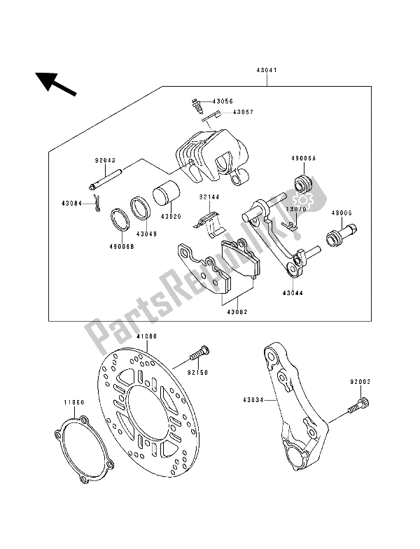 All parts for the Rear Brake of the Kawasaki ZZ R 600 1993