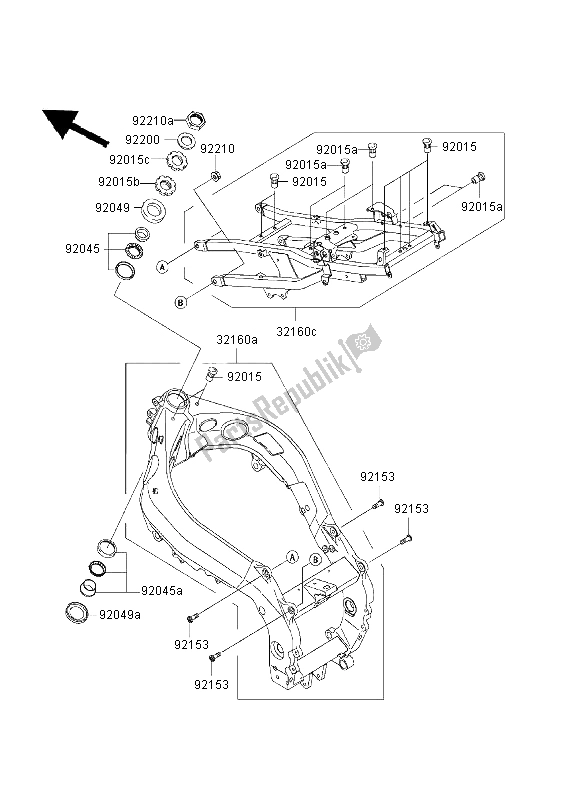 All parts for the Frame of the Kawasaki Ninja ZX 9R 900 2003