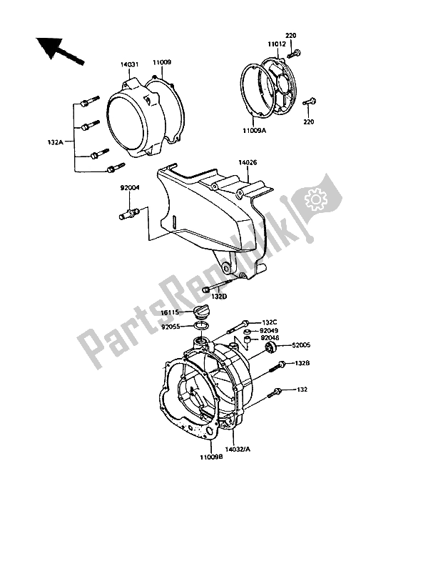 Alle onderdelen voor de Motorkap (pen) van de Kawasaki GPZ 550 1986