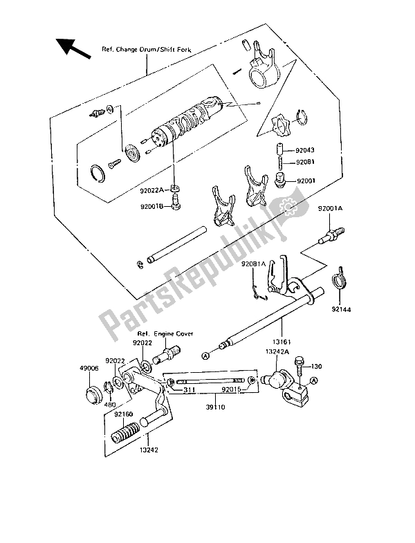 Alle onderdelen voor de Schakelmechanisme van de Kawasaki GT 550 1988