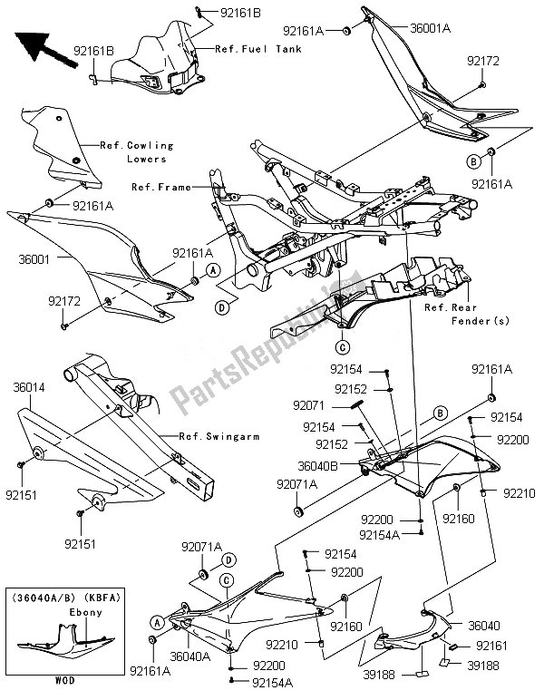 Tutte le parti per il Coperture Laterali E Copertura A Catena del Kawasaki Ninja 250R 2011