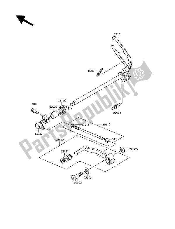 All parts for the Gear Change Mechanism of the Kawasaki GPX 250R 1988