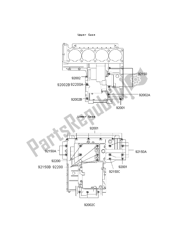 All parts for the Crankcase Bolt Pattern of the Kawasaki 1000 GTR 1998
