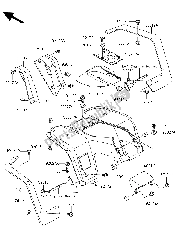 Toutes les pièces pour le Garde-boue Avant du Kawasaki KLF 300 2004