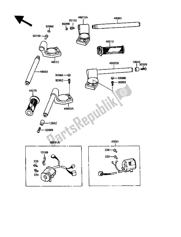 All parts for the Handlebar of the Kawasaki GPZ 900R 1990