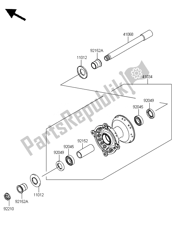 All parts for the Front Hub of the Kawasaki KX 250F 2010