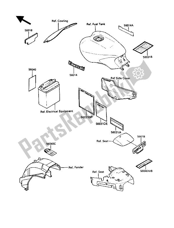 All parts for the Labels of the Kawasaki 1000 GTR 1988