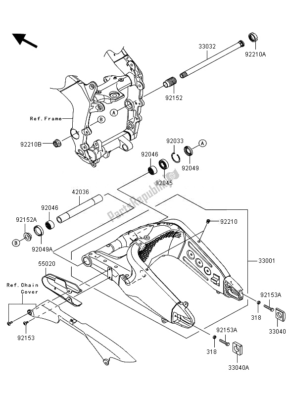 All parts for the Swingarm of the Kawasaki Ninja ZX 6R 600 2011