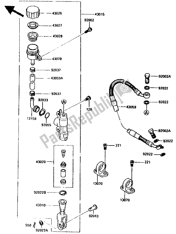 Tutte le parti per il Pompa Freno Posteriore del Kawasaki KX 125 1987