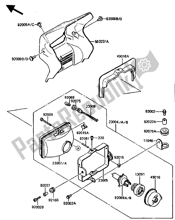 Tutte le parti per il Lampada Frontale del Kawasaki KMX 200 1988