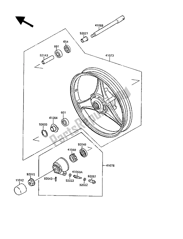 Toutes les pièces pour le Moyeu Avant du Kawasaki EL 250 1989