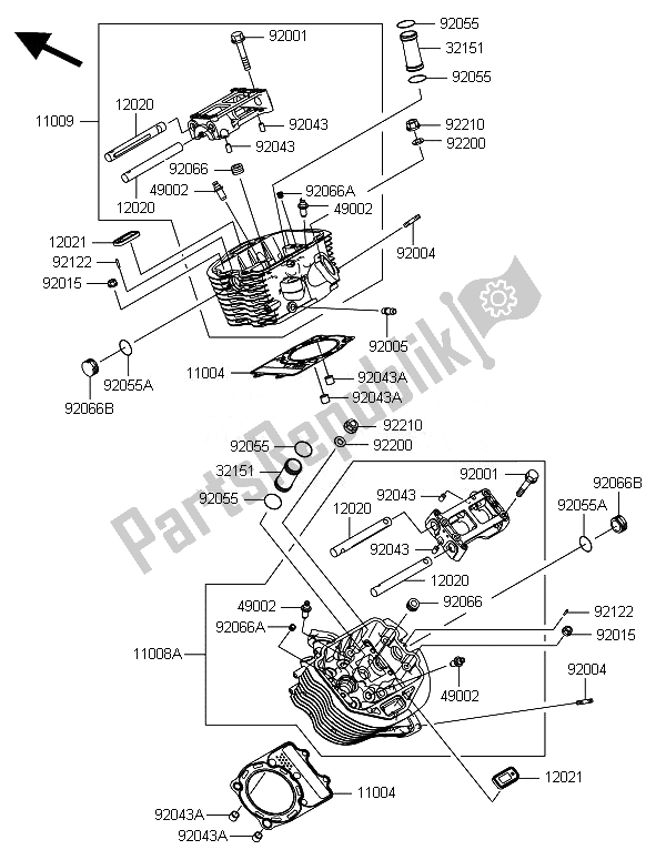 All parts for the Cylinder Head of the Kawasaki VN 900 Classic 2014