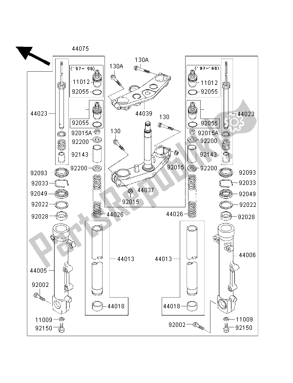 All parts for the Front Fork of the Kawasaki ZRX 1100 1998