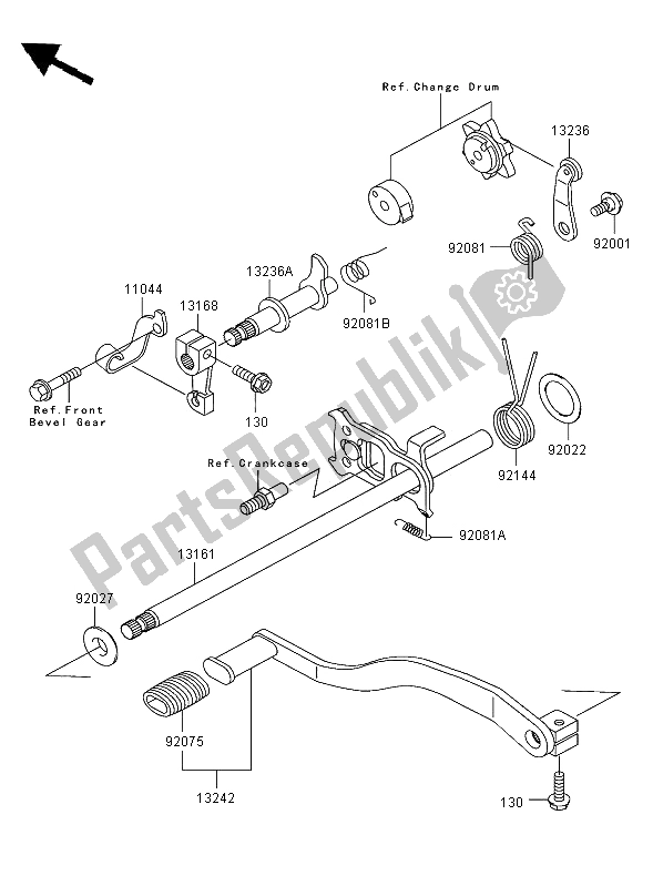 Alle onderdelen voor de Schakelmechanisme van de Kawasaki KLF 300 2002