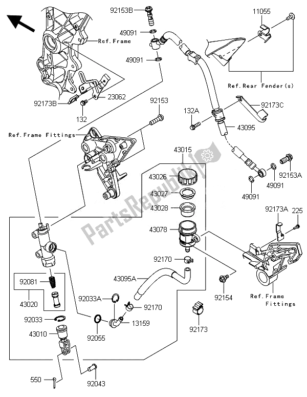 All parts for the Rear Master Cylinder of the Kawasaki ZX 1000 SX 2014