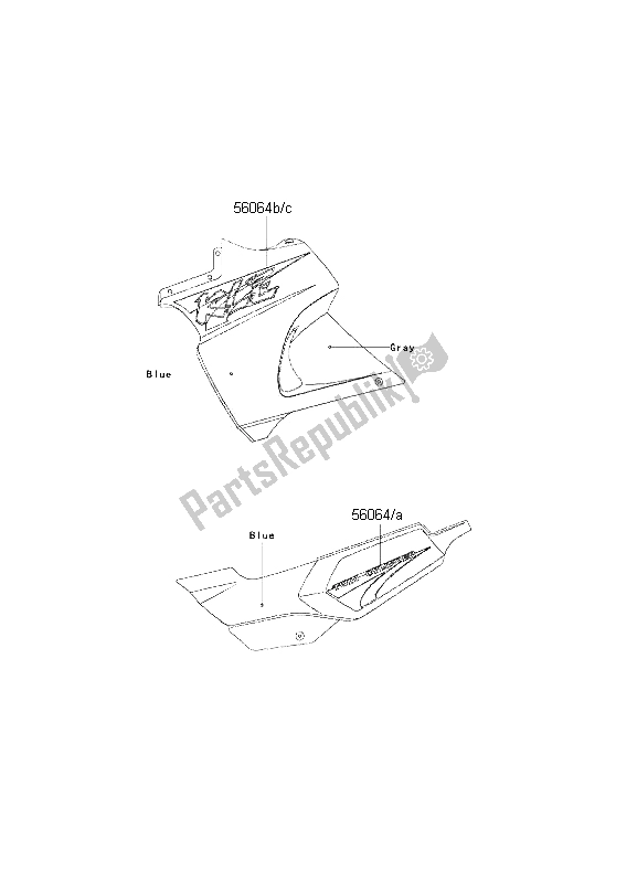 Alle onderdelen voor de Stickers (blauwgrijs) van de Kawasaki KLE 500 2001
