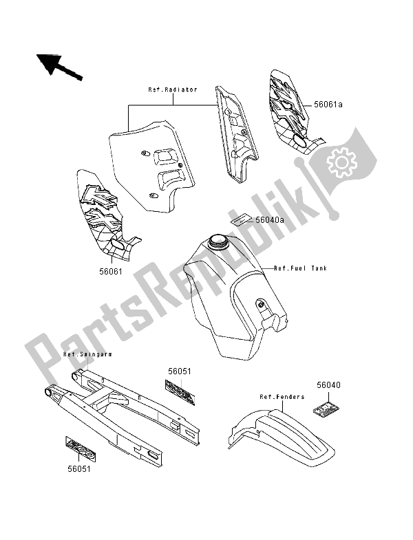 All parts for the Labels of the Kawasaki KX 500 1996