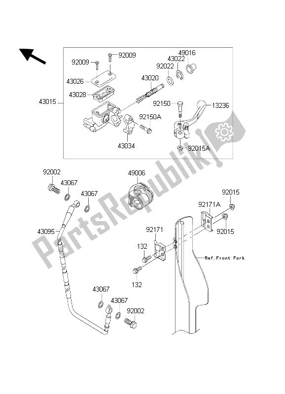 All parts for the Front Master Cylinder of the Kawasaki KX 250F 2004