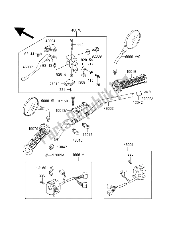 Todas as partes de Guidão do Kawasaki Zephyr 750 1995