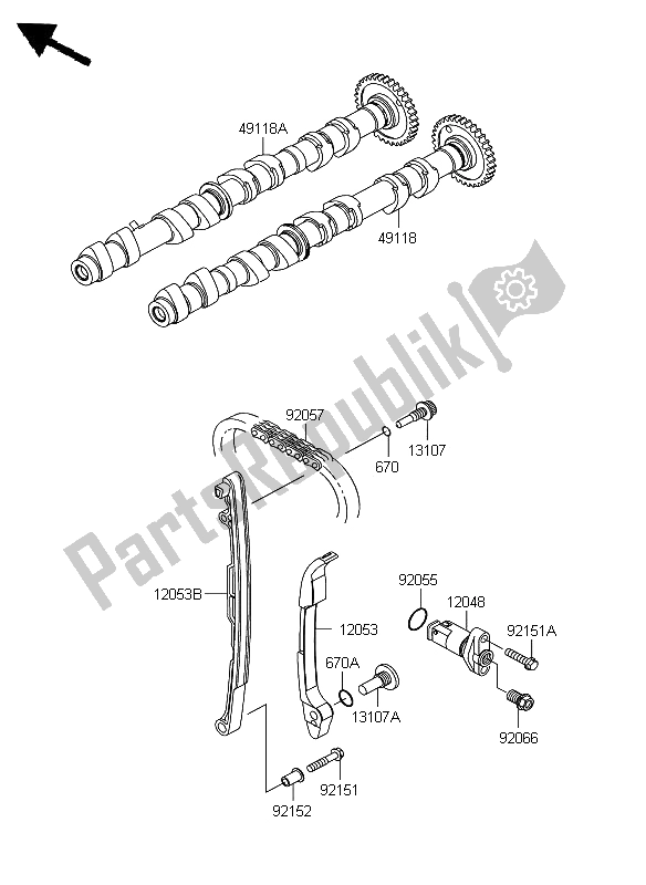 All parts for the Camshaft & Tensioner of the Kawasaki Z 750 2009