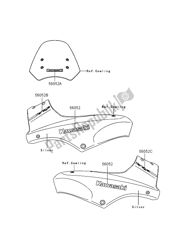 All parts for the Decals (silver) of the Kawasaki Versys 650 2007