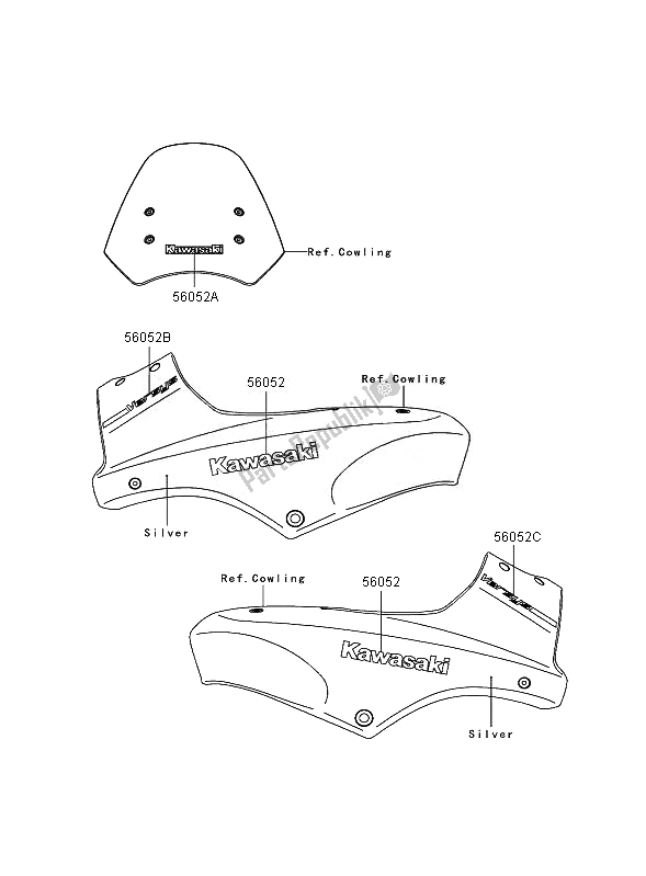 All parts for the Decals (silver) of the Kawasaki Versys 650 2007