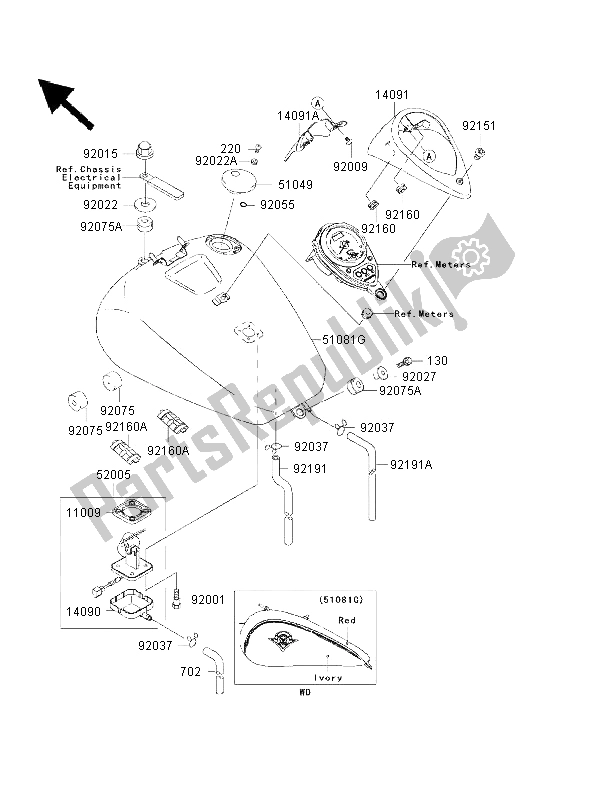 All parts for the Fuel Tank of the Kawasaki VN 1500 Drifter 2001