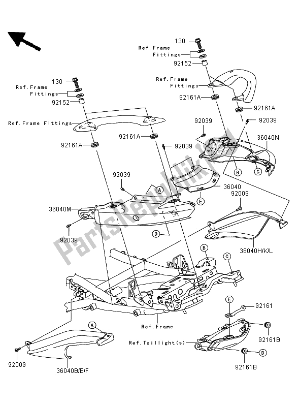 All parts for the Seat Cover of the Kawasaki Versys 650 2008