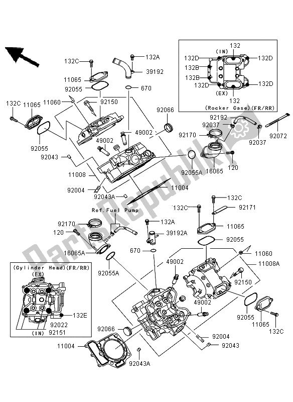 All parts for the Cylinder Head of the Kawasaki KVF 650 4X4 2007