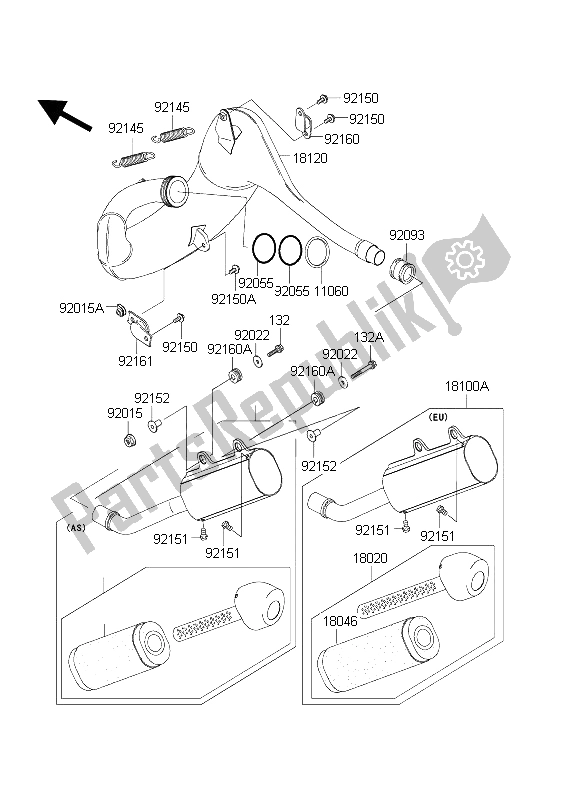 All parts for the Muffler(s) of the Kawasaki KX 250 2004