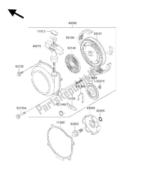 Alle onderdelen voor de Terugloopstarter van de Kawasaki KLF 300 4X4 2000