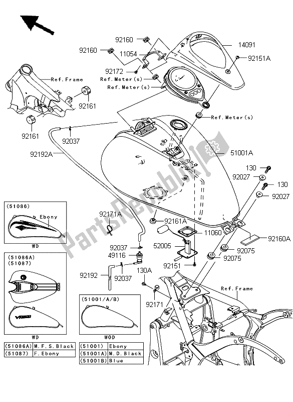 All parts for the Fuel Tank of the Kawasaki VN 900 Custom 2008