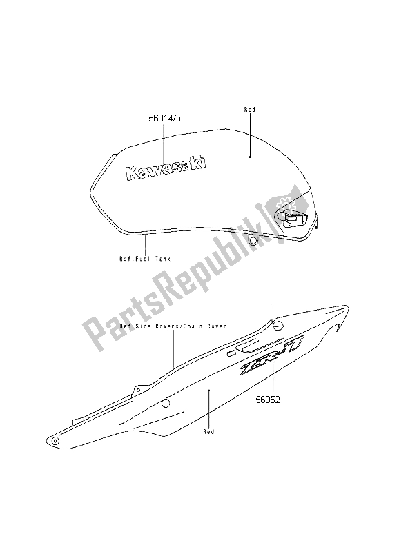 All parts for the Decals (red) of the Kawasaki ZR 7 750 1999