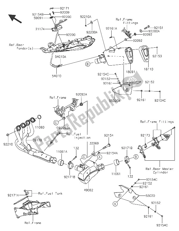 All parts for the Muffler(s) of the Kawasaki Ninja ZX 6R 600 2016