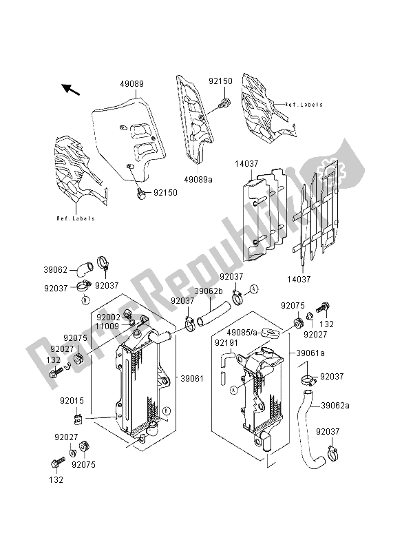 All parts for the Radiator of the Kawasaki KX 500 1997