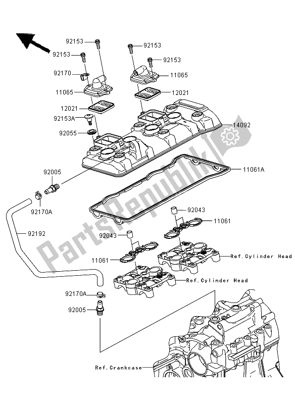 All parts for the Cylinder Head Cover of the Kawasaki Ninja ZX 6R 600 2012