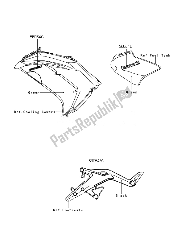 Todas las partes para Calcomanías (verde) de Kawasaki ER 6F 650 2014