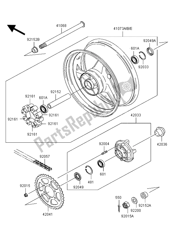 Tutte le parti per il Mozzo Posteriore del Kawasaki Ninja ZX 12R 1200 2002