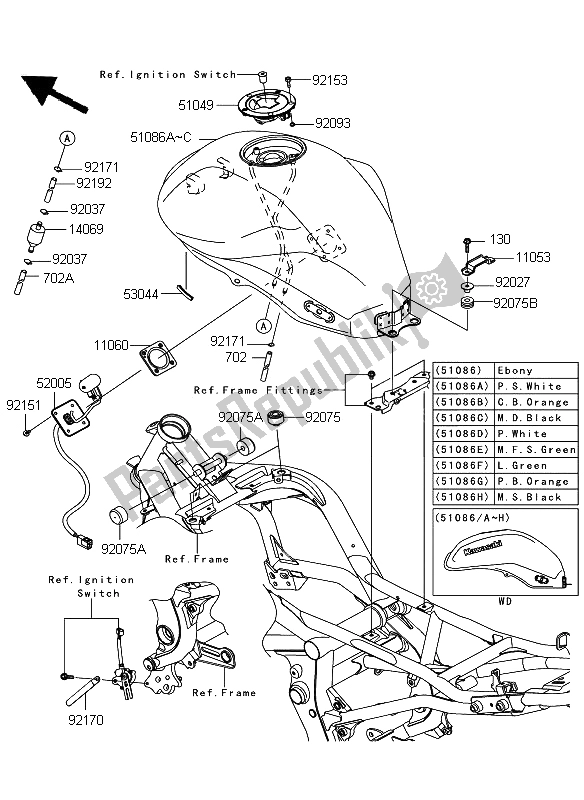 Alle onderdelen voor de Benzinetank van de Kawasaki ER 6N 650 2009