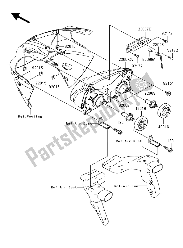 All parts for the Headlight of the Kawasaki Ninja ZX 12R 1200 2002