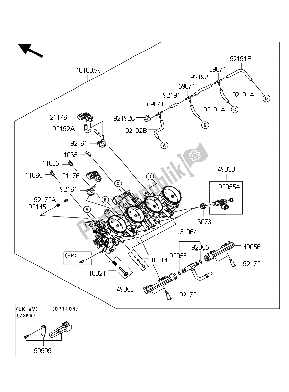 Tutte le parti per il Valvola A Farfalla del Kawasaki Z 1000 ABS 2012