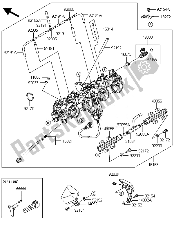 Alle onderdelen voor de Gas Geven van de Kawasaki Z 800E Version 2014