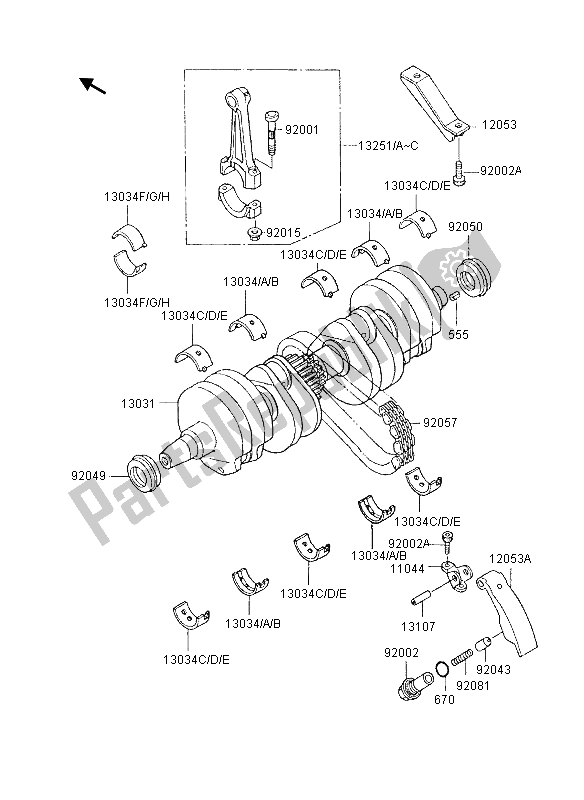 Alle onderdelen voor de Krukas van de Kawasaki GPX 600R 1995