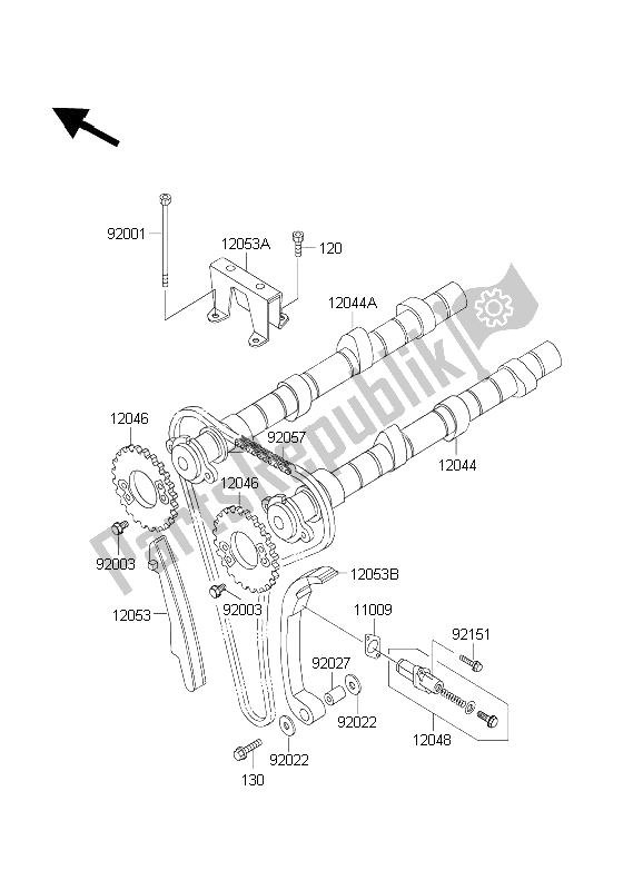 Alle onderdelen voor de Nokkenas (sen) En Spanner van de Kawasaki 1000 GTR 2003