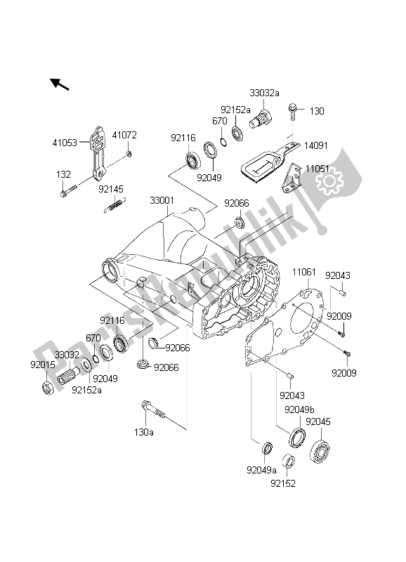 All parts for the Swing Arm of the Kawasaki KVF 650 4X4 2003